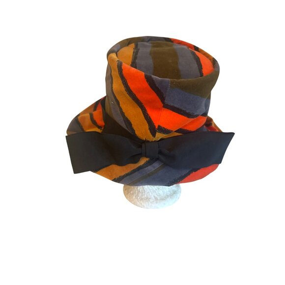 Vintage Quaker Maid Womens Hat Bow & Bold Striped Design Orange Brown Retro - Picture 2 of 6